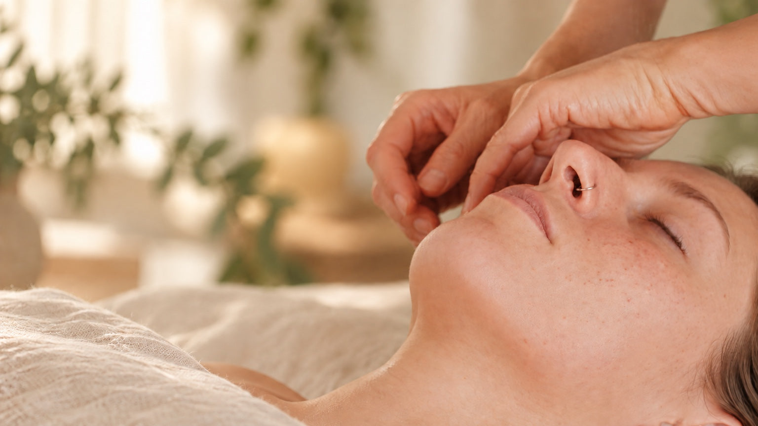 A guest receiving a gentle, restorative facial massage at Spruce